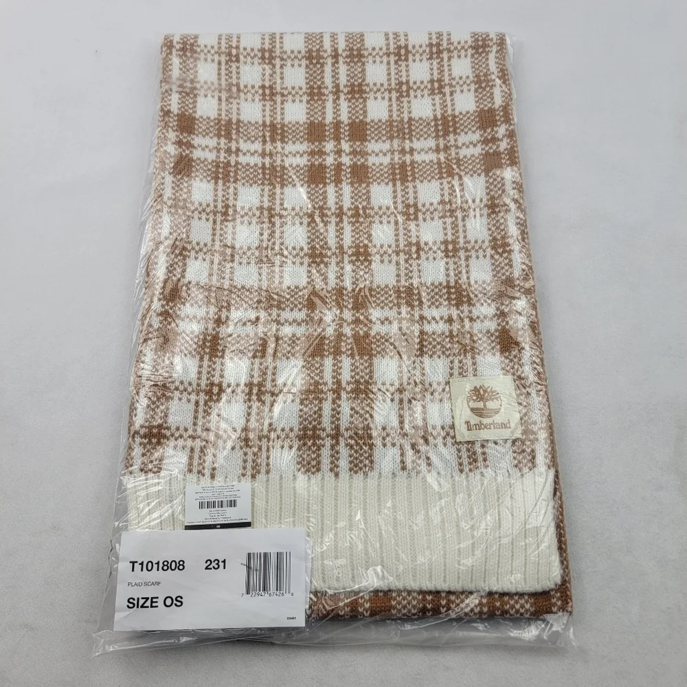 NWT Timberland cream and tan‎ plaid scarf